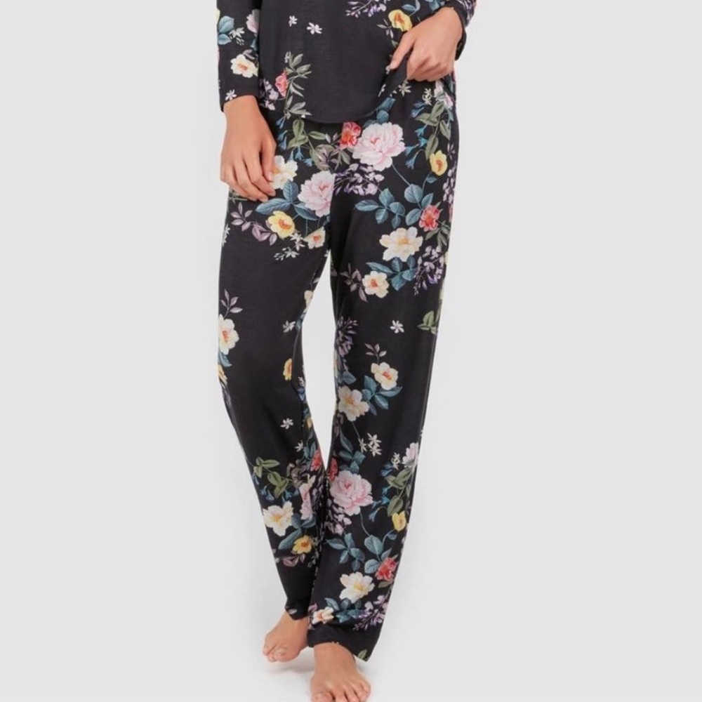 Flora Nikrooz Black Multicolored Floral Print Pajama Lounge Pants Size Large NWT